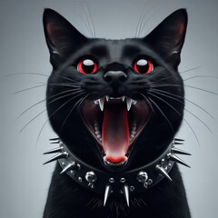 angry black cat  with red eyes 
