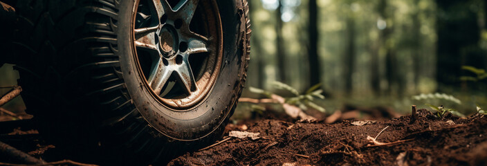 Car tire in the forest