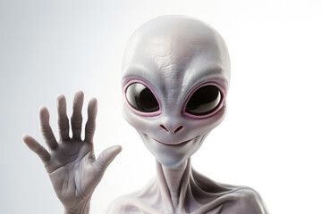 Extraterrestrial life concept., friendly alien waving greeting