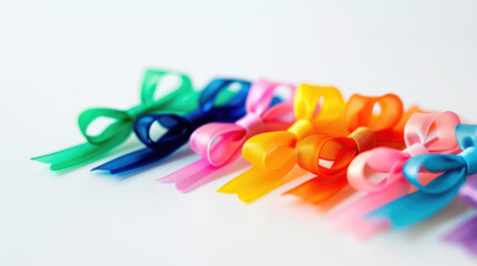 Colorful set of bow tie hair barrettes on a white background