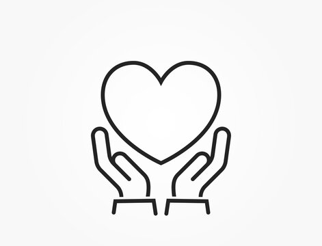 heart in hands line icon. love, romantic and care symbol. vector element for valentines day design