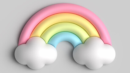 3D Light Pastel Rainbow with Clouds