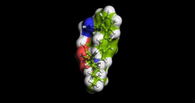 Valsartan, antihypertensive drug, 3D molecule spinning, 4K
