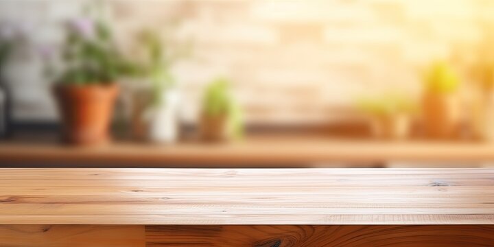 Wooden table with blurred kitchen background, used to display assembled products or key configurations.