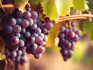 Fototapeta premium Horizontal blur wallpaper with group of grapes. Detailed image violet grape.