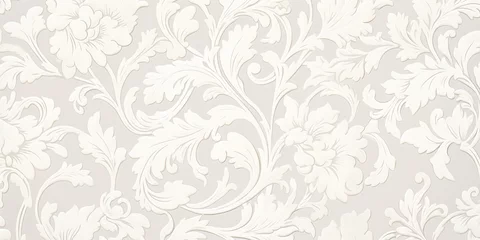 Fotobehang French vintage damask pattern. Delicate white floral seamless design. Hand-drawn home decor wallpaper. Classic farmhouse print. © Sona