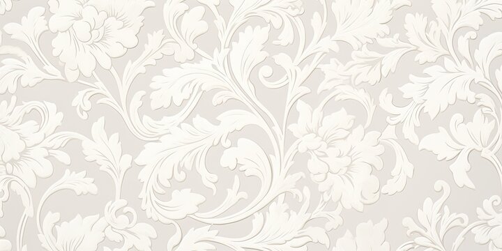 Fototapeta French vintage damask pattern. Delicate white floral seamless design. Hand-drawn home decor wallpaper. Classic farmhouse print.