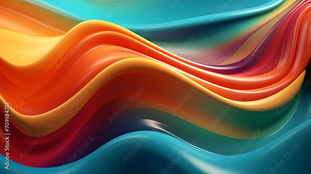 Wall mural vibrant abstract 3d rendering: colorful liquid flow in dynamic wavy background
