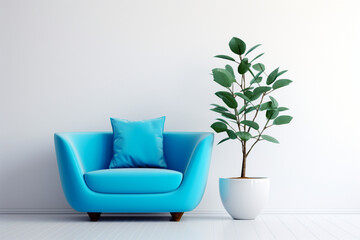 modern living room with blue armchair