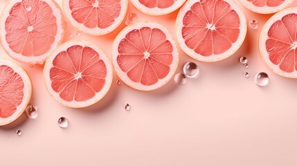 Vibrant Grapefruit Slices and Ice Cubes on Pink Background - Refreshing Summer Beverage and Culinary Art
