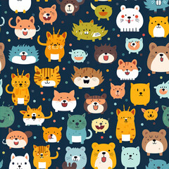 animals cartoon seamless pattern