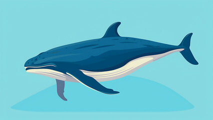 Vector illustration of a whale on a blue background. Cartoon style.