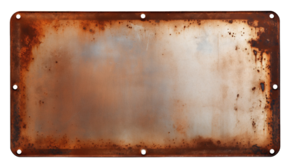 Rusted surface on a metal plate isolated on transparent background. PNG file, cut out