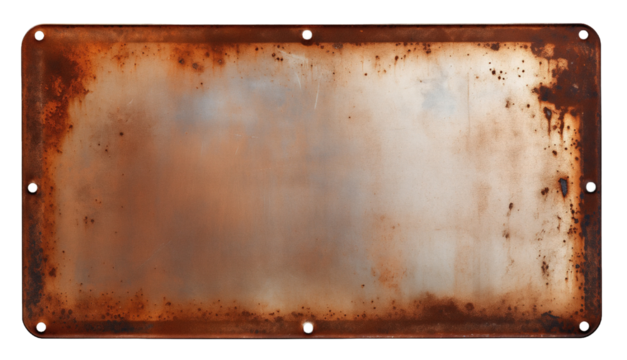 Rusted surface on a metal plate isolated on transparent background. PNG file, cut out