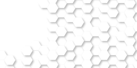 Abstract pattern with hexagonal white and gray technology line paper background. Hexagonal 3d vector grid tile and mosaic structure mess cell. white and gray hexagon honeycomb geometric copy space.