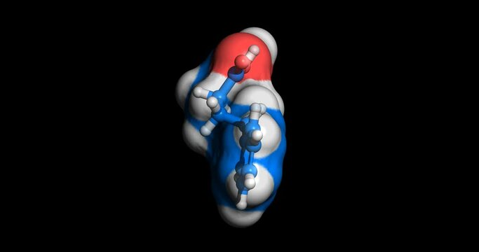 Phenylbutyric acid, drug for the management of chronic urea cycle disorders/genetic metabolic syndromes, 3D molecule spinning on Y-axis, 4K
