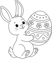 Easter Bunny carrying a decorated Easter egg coloring page