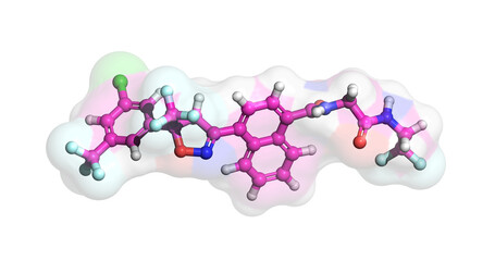 Afoxolaner, drug against fleas and ticks, 3D molecule 4K