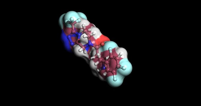 Sitagliptin, Type 2 diabetes mellitus drug, 3D molecule spinning on Y-axis, 4K