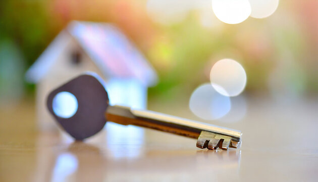 Soft focus on close up key for new home on blurred background.