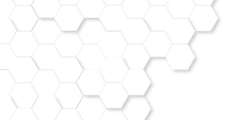 Abstract 3d hexagons white Hexagonal background with white hexagons. Geometric futuristic technology honeycomb backdrop mesh cell vector. 3d white hexagon  grid tile structure mesh background.