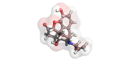 Naloxone, drug used to reverse opioid overdose, 3D molecule 4K