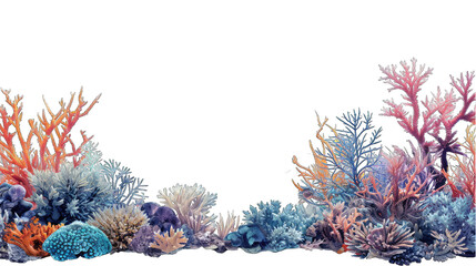 Graphic border of colorful sea corals with transparent background - obrazy, fototapety, plakaty