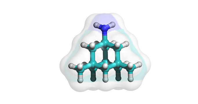 Memantine, drug against dementia and Alzheimer's disease, 3D molecule 4K