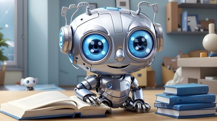 Adorable Best Friend for Future Kids - Cute and Friendly Baby Robot in Sci-Fi Art