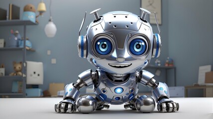 Adorable Best Friend for Future Kids - Cute and Friendly Baby Robot in Sci-Fi Art