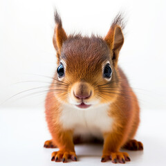 a cute squirrel facing the camera, the tail behind it, on a white background created with Generative Ai