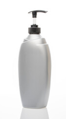 shower gel dispenser, Plastic container isolated on white background with reflection