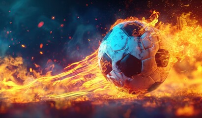 a soccer ball being blown by fire