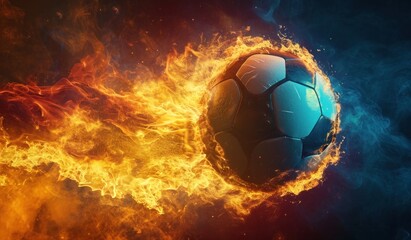 a soccer ball being blown by fire