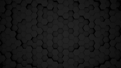 Abstract black modern architecture 3D background with black hexagon on the wall.