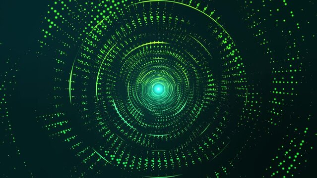 Abstract digital background. Big data visualization. Circular rotations of fantasy circle of colorful particles, beautiful color spiral, elegant particle background video. 4k animation.