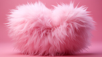 close up photography front view fluffy pink heart, pink pastel color background created with Generative Ai