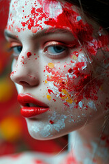 The girl has bright shiny makeup. Selective focus.