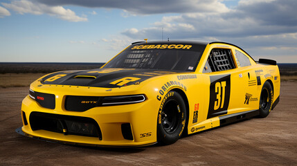 A 2020 black and yellow challenger racing car race - AI