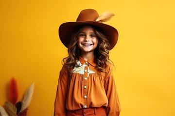 Young kid girl fashion model on a colored background.