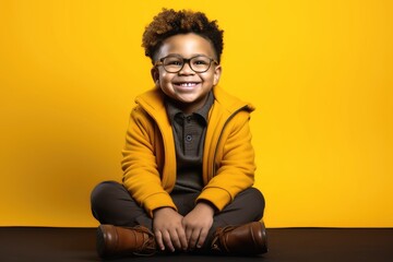 Fototapeta premium Young kid fashion model on a single colored background.