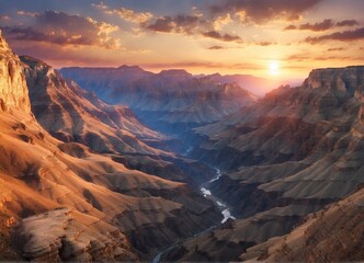Fototapeta na wymiar Fantastic landscape. Canyon at sunset. Sunrise in the mountains