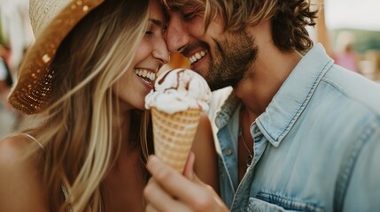 Valentine Couple sharing an ice cream, embodying a sense of joy and togetherness