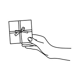 hand holding a gift box present line art illustration