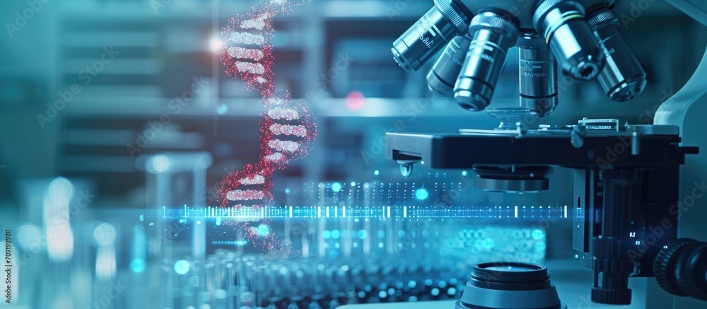Wall mural investigation of microbiology and dna testing using digital technology in a laboratory for scientifi