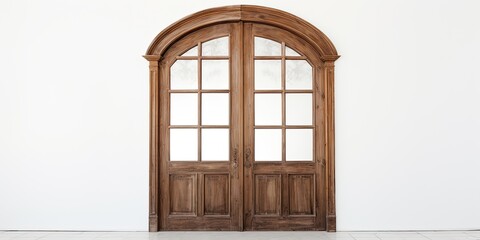 Vintage wooden doors with a white background, featuring antique interior wood doors with glass.