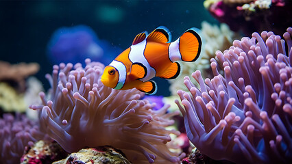 Clown anemonefish in the sea anemone. - obrazy, fototapety, plakaty