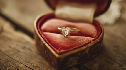 Engagement ring in a heart-shaped box