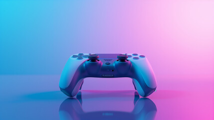 video game controller on neon blue pink background