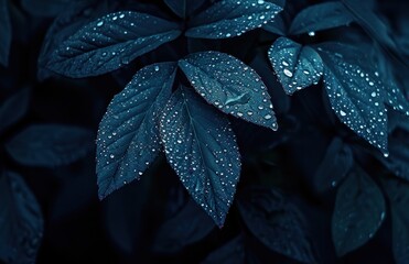 Fototapeta premium dark blue plant with water drops on it